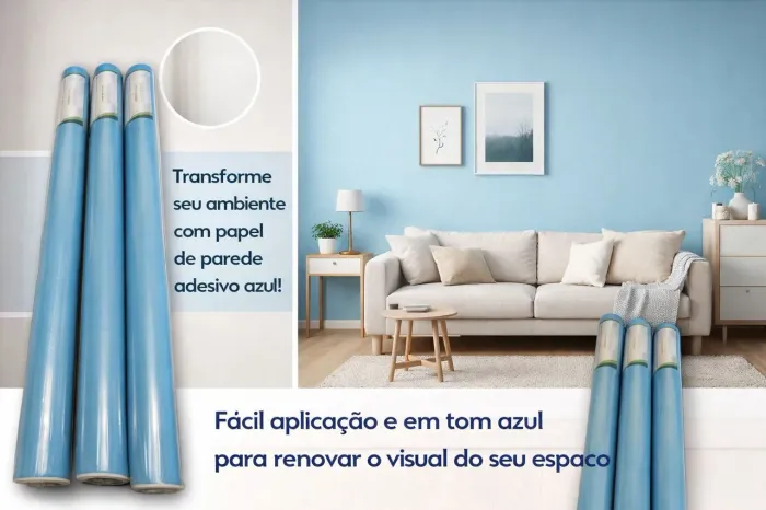 3 rolos de papéis de parede adesivo-azul 45cm x 2m