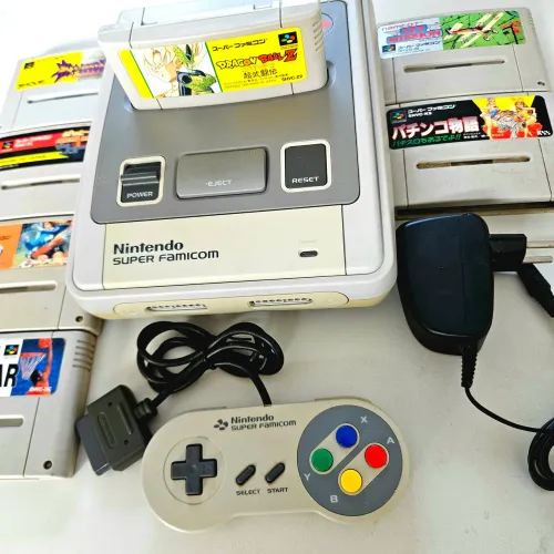 Lote super famicom + 7 jogos originais snes super Nintendo
