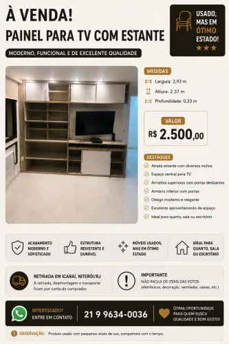 Painel para TV planejado em excelente estado. Retirada em Icaraí/Niterói. Não entrego.