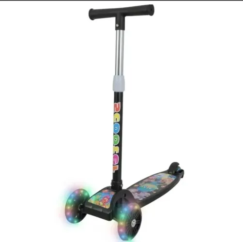 Patinete infantil dobrável preto , com luz de Led nas rodas