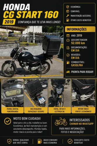 Honda CG Start 160 2019 | 52 Mil Km | Bem Conservada | Baú Grande