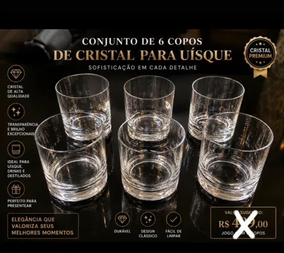 Jogo de 6 Copos de Cristal para Uísque - Elegância e Sofisticação
