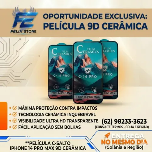 Pelicula 9D Ceramica Brilhante iPhone 14 Pro Max LOJA FISICA NO SETOR COIMBRA