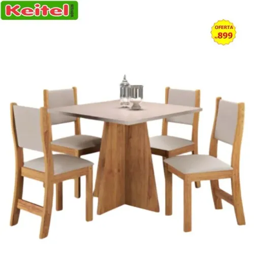 Mesa Quadrada Itália Com 4 Cadeiras Sol Mel / Marfim
