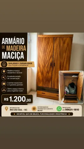 Armário em madeira maciça, excelente estado!