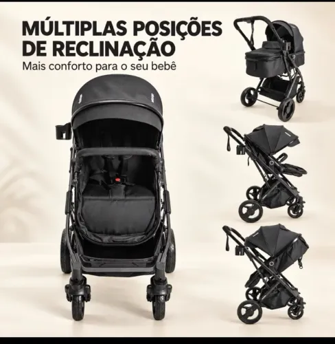 Carrinho de bebê com bebê conforto kiddo