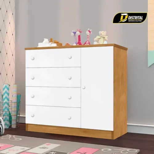 Cômoda Infanil Laiza 4 Gavetas 1 Porta PRonta ENtrega