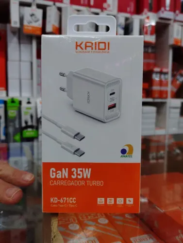 Carregador Turbo Tipo C Gan 35W Kaidi com cabo USB-C KD-671CC