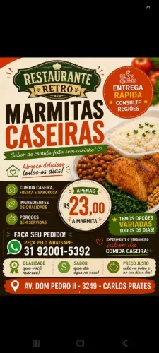 Marmitas caseiras entregues nos Bairros Carlos Prates/Caiçara/Padre Eustáquio