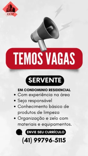 Vaga de servente de limpeza de condomínio