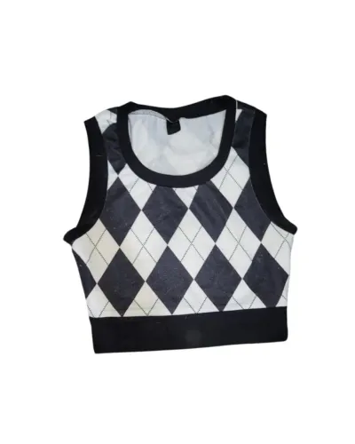 Blusa Cropped Feminina Xadrez Preto e Branco - Shein (Tamanho P)