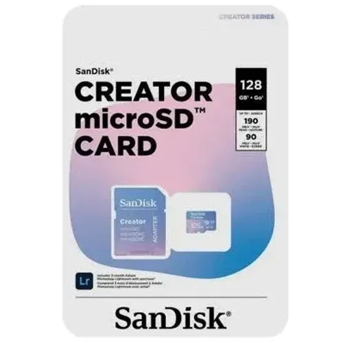 CARTÃO MICROSD 128GB SANDISK CREATOR 190MBS/90MB