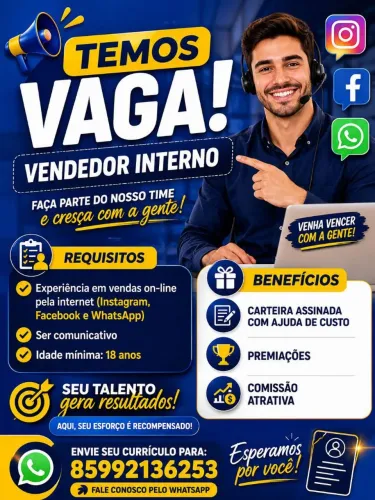 Vaga para Vendedor de Consórcio 