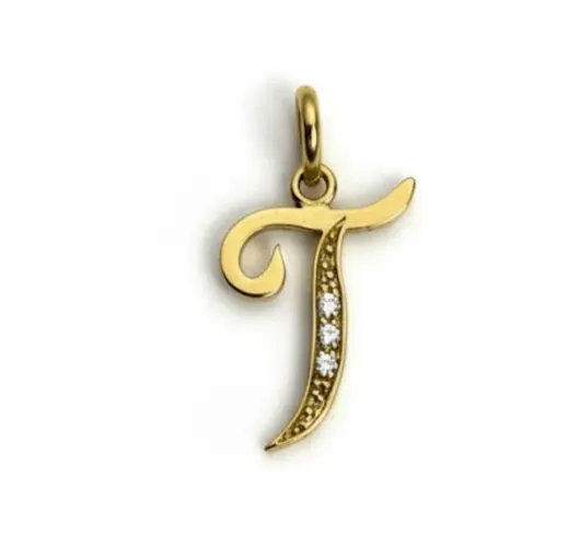 pingente letra T - dourado - bijouteria