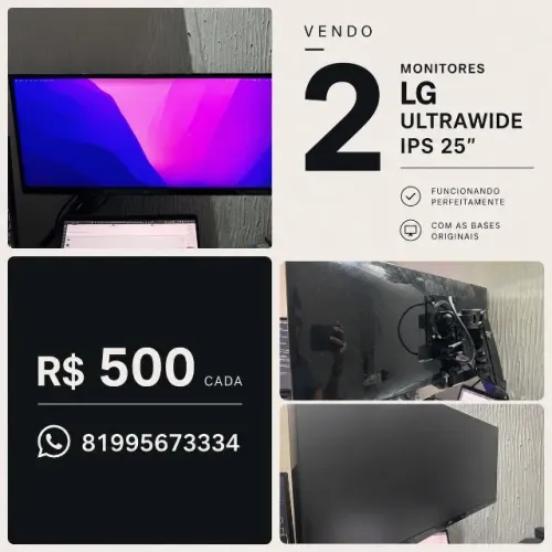 2 Monitores LG ultrawide 25 polegadas
