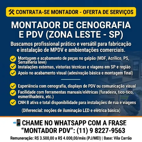 Prestador de Serviços para Montagem e Cenografia / PDV - ZL