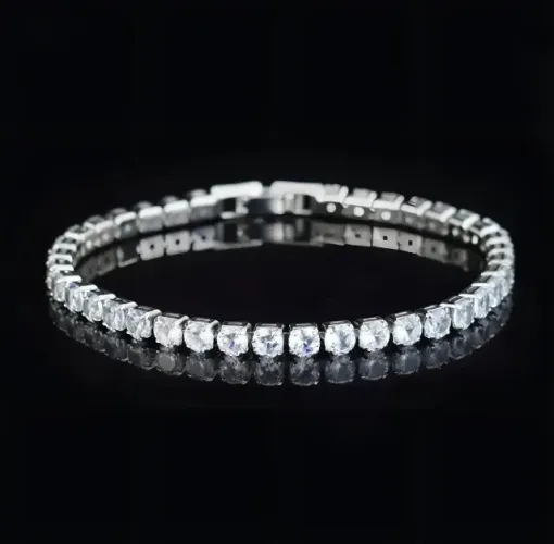 Pulseira Riviera Zircônia Banhada A Prata Antialérgica 17cm Cristal 5.6 Cm 17 Cm