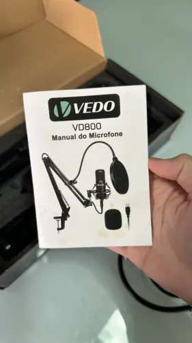 Microfone condensador VEDO VD800 USB kit braço e pop filter