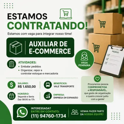 Vaga para Auxiliar de E-commerce - Estoque e Expedição