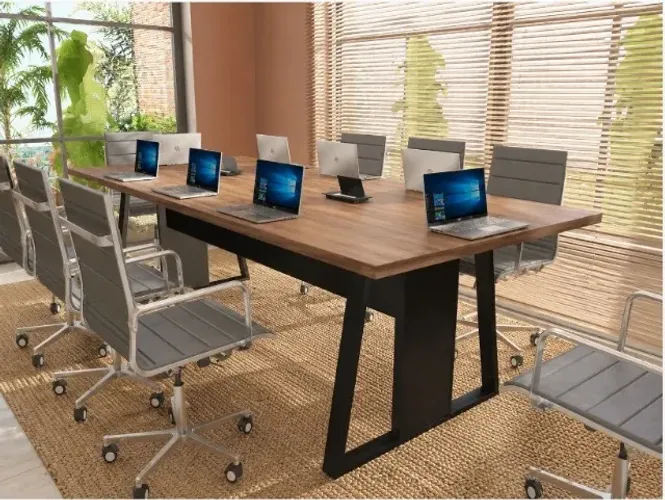 Mesa de Reunião Santoro. Com Tomadas. Em Madeira Maciça L240cm x P100cm x A74c