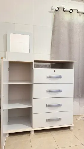 CÔMODA PENTEADEIRA COM ESPELHO | ACEITO CARTÃO | Armário Lateral - Branco