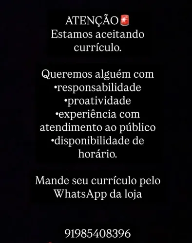 VAGA DE VENDEDORA DISPONÍVEL