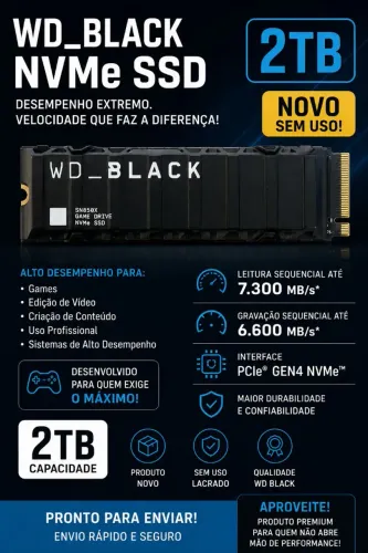 WD_BLACK SN850X NVMe SSD 2TB - M.2 PCIe 4.0 com Heatsing