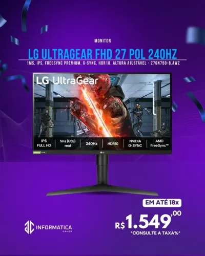 MONITOR LG ULTRAGEAR FHD 27 POL 240HZ