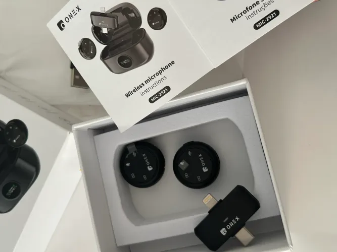  Microfone de lapela magnético  ONEX 2 em 1 (USB-C + Lightning) - Excelente Estado