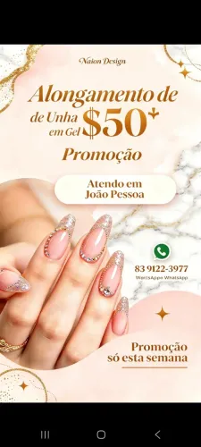 Oi meninas está em promoção alongamento de unha em gel 50 reais só hoje.