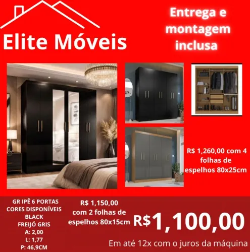 1,100,00 Com a montagem e a entrega guarda roupa novo na caixa com garantia de fabrica.