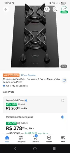 Cooktop A Gás Dako Supreme 2 Bocas Mesa Vidro