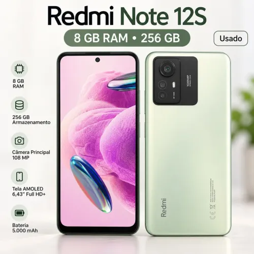 Redmi Note 12S 256GB 8GB RAM - Câmera 108MP - Usado em Ótimo Estado