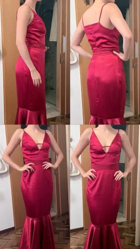 Vestido longo em cetim de seda vermelho
