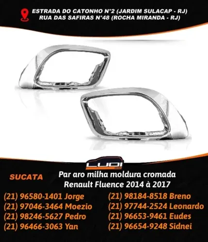Par aro milha moldura cromada Renault Fluence 2014 à 2017