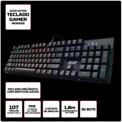 Teclado Gamer Acer Nitro Tkl Nkw202 Led Retroiluminado RGB Usb ABNT2