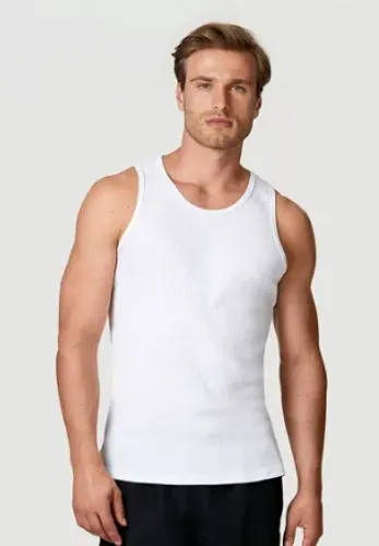 Regata Elástica Masculina Modelo Americano Academia Justa Branca Ribana Canelada CJ Hip Ho