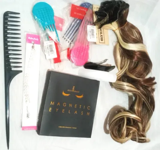 Kit Beleza II:Aplique Mechas tic tac,Cílios Magnéticos,Presilhas,Pentes,Pulseiras.Novo!