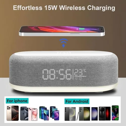 Carregador sem fio 15w para iPhone e Samsung e outros com relógio e luz
