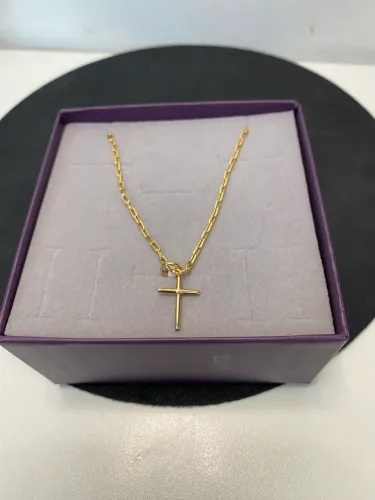 Corrente/ Colar e pingente de cruz Rommanel banhado a ouro 18K
