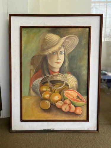 Quadro de Arte Menina e as Frutas - Lembranças de Infância