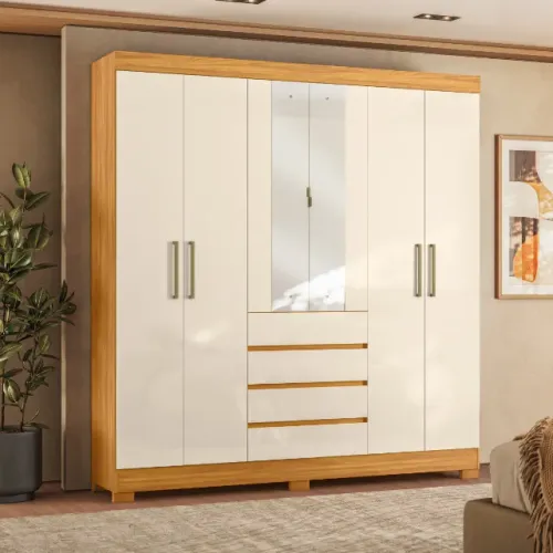 ROUPEIRO 100% MDF 6 PORTAS 4 GAVETAS COM ESPELHO