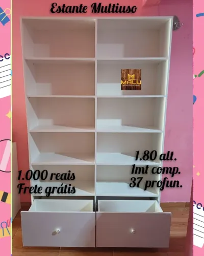 Estante Multiuso Branca com Gavetas - Frete Grátis!