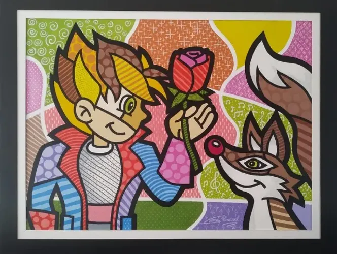 Quadro do Pequeno Príncipe e a Raposa (GRANDE - Estilo Romero Britto)