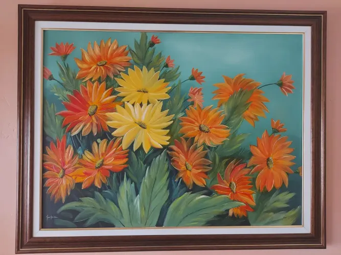 Quadro de Flores Vintage pintado a mão em tela. Preço baixou de 800,00 para 650,00.