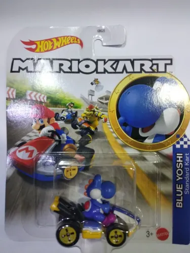 Carrinho Hot Wheels Mario kart Blue Yoshi Standart kart 1:64 Mattel