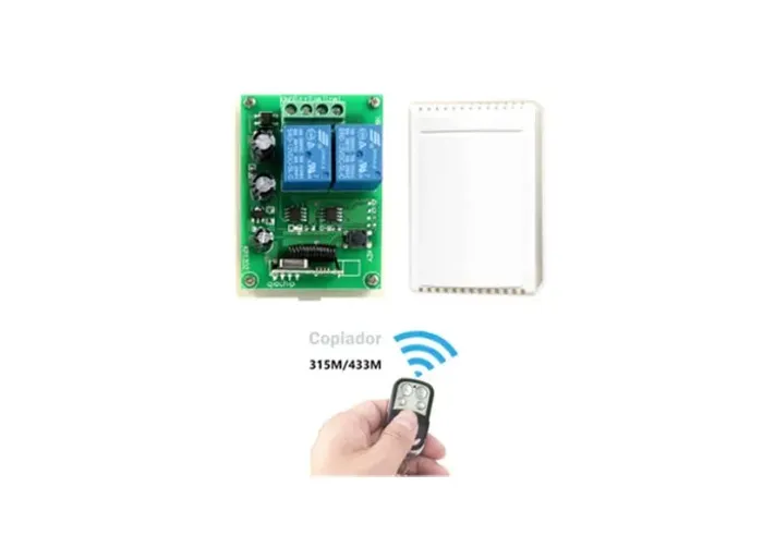 Placa Módulo Receptor 2 Canais DC 12V, mais Controle Copiador 433 Mhz 4 Canais  Frequência