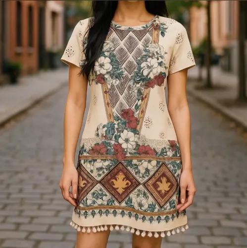 vestido curto estampado estilo índia da marca chica fulô m # farm pompom zara animale