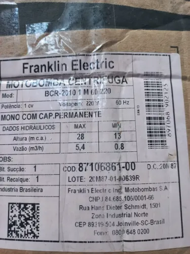Motobomba Centrífuga Franklin Electric BCR-2010