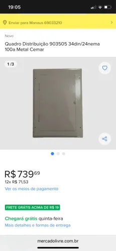 Quadro distribuição 34/24 100Amperes CEMAR
